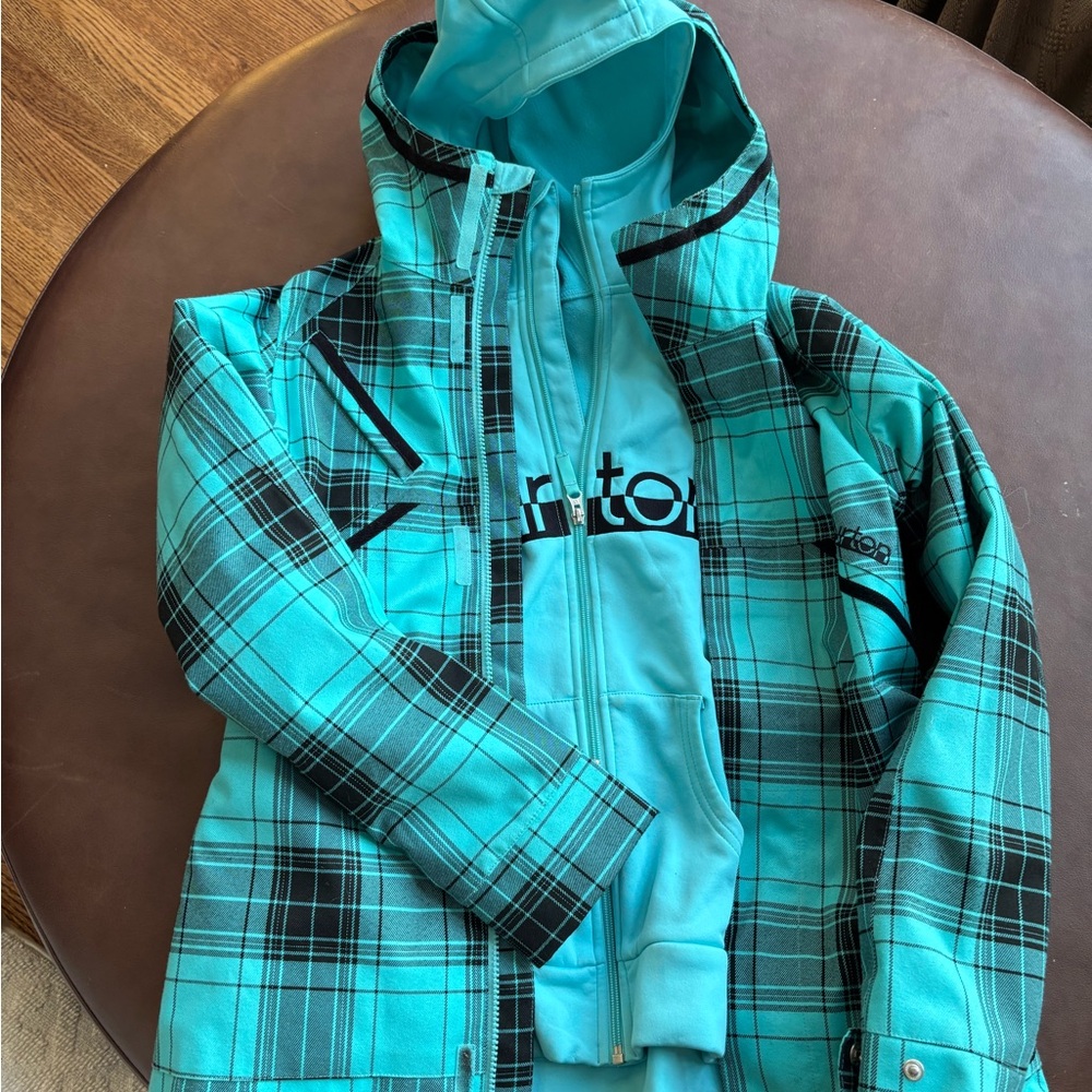 BURTON Detail Jacket DryRide Snowboard Teal Black Plaid Ski Women’s Size S